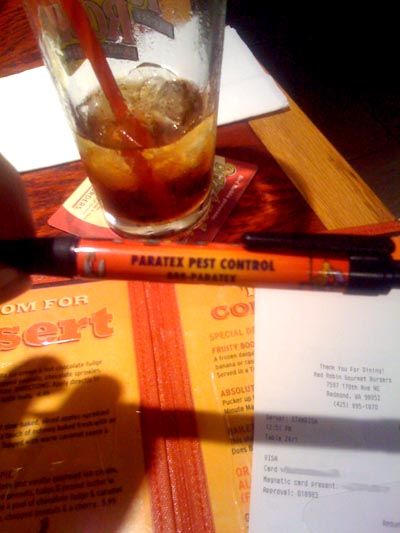 Paratex Pest Control pen at Red Robin in Redmond, Washington